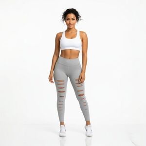 Alo Yoga High Waist Ripped Warrior Leggings - Alloy Gray XS - Cutout Athleisure